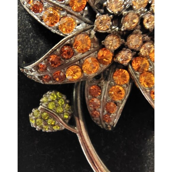Joan Rivers Magnificent Lily Flower Large Rhinestone Brooch Amber Colored Stones - Picture 3 of 6